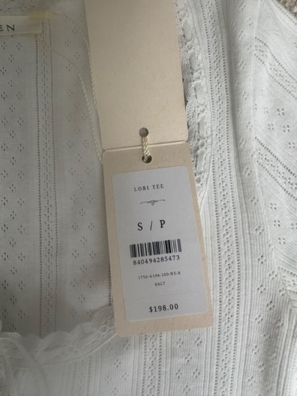 NWT Doen Lori Pointelle button up Tee in Salt (white), size Small - Picture 6 of 11